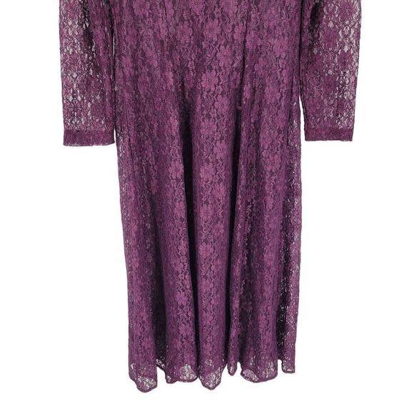 Vintage 80s Oxblood Lace Duster Button Front Maxi Dress L Puff Sleeve Boho Goth - Picture 11 of 14